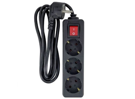 MicroConnect 3-way Schuko Power Strip - 3M, Black with On/Off Switch | MC-GRU0033BS MicroConnect Power Strip MicroConnect