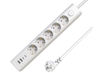 MicroConnect 5-Way USB Schuko Power Strip with On/Off Switch, 1.5M Cable, White | MC-GRU00515WS-USB