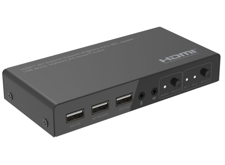 MicroConnect 4K@60Hz HDMI KVM switch, 2x1 4:4:4, HDCP 2.2 & 1.4, 18Gbps | MC-HDMIKVM0201-4K