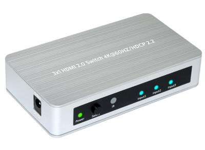 MicroConnect Slim 3x1 HDMI2.0 Aluminium 4K 60HZ/HDCP 2.2 Switcher | MC-HMSW301B MicroConnect AV Switches MicroConnect
