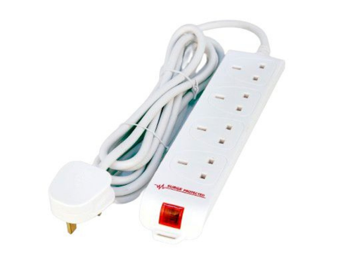 MicroConnect 4-way UK Surge Protected Power Strip 5M, White | MC-UKSURGESTRIP4-5M