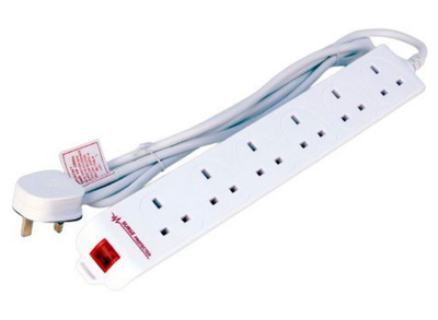 MicroConnect 6-way UK Surge Protected Power Strip 2M, White | MC-UKSURGESTRIP6-2M MicroConnect Power Strip MicroConnect