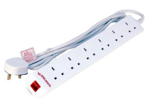 MicroConnect 6-way UK Surge Protected Power Strip 2M, White | MC-UKSURGESTRIP6-2M