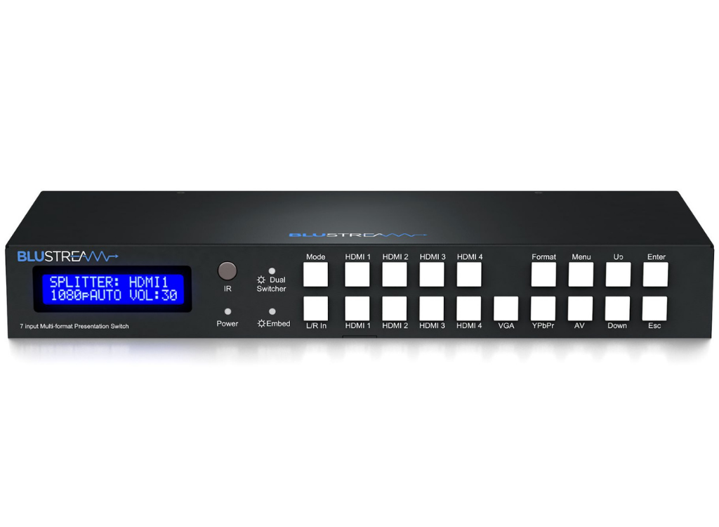 BluStream 7 Input 2 Output Multi-Format Presentation Switch | MFP72 Video Switch BluStream