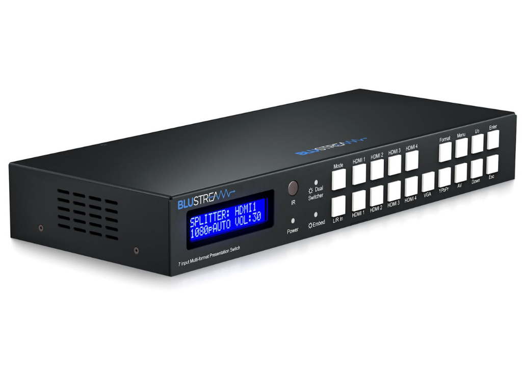 BluStream 7 Input 2 Output Multi-Format Presentation Switch | MFP72 Video Switch BluStream