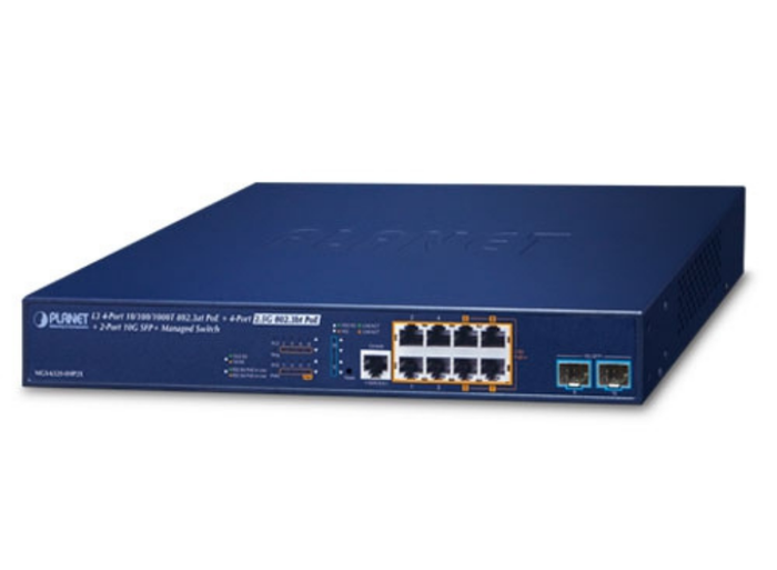 Planet L3 4-Port 10/100/1000T 802.3at PoE + 4-Port 2.5G 802.3bt PoE + 2-Port 10G SFP+ Managed Switch | MGS-6320-8HP2X Network Switch Planet