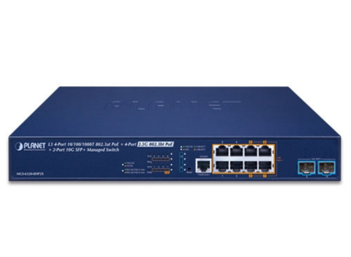 Planet L3 4-Port 10/100/1000T 802.3at PoE + 4-Port 2.5G 802.3bt PoE + 2-Port 10G SFP+ Managed Switch | MGS-6320-8HP2X Network Switch Planet