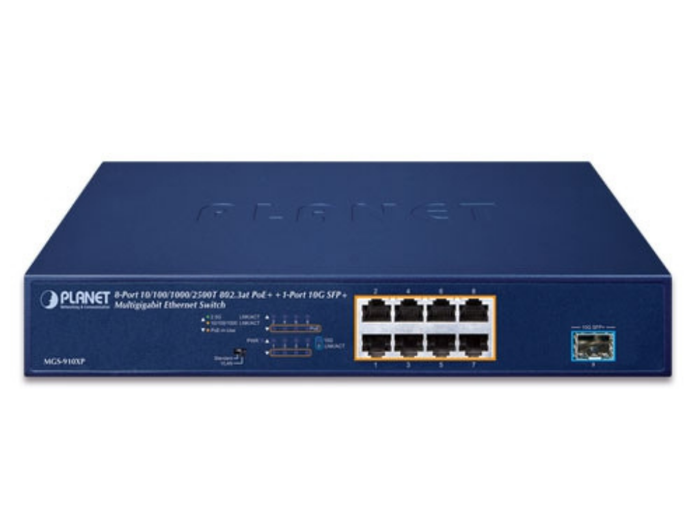 Planet 8-Port 10/100/1000/2500T 802.3at PoE+ + 1-Port 10G SFP+ Multigigabit Ethernet Switch (120 Watts) Network Switch Planet