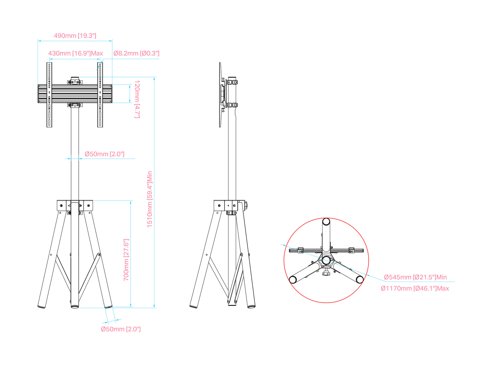 Multibrackets M Pro 1.5m Tripod Floor Stand For 32"-75" Screens | 7350105217425