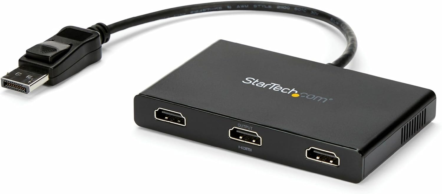 Startech 3-Port Multi Monitor Adapter - DisplayPort 1.2 to 3x HDMI MST Hub | MSTDP123HD Splitter Startech
