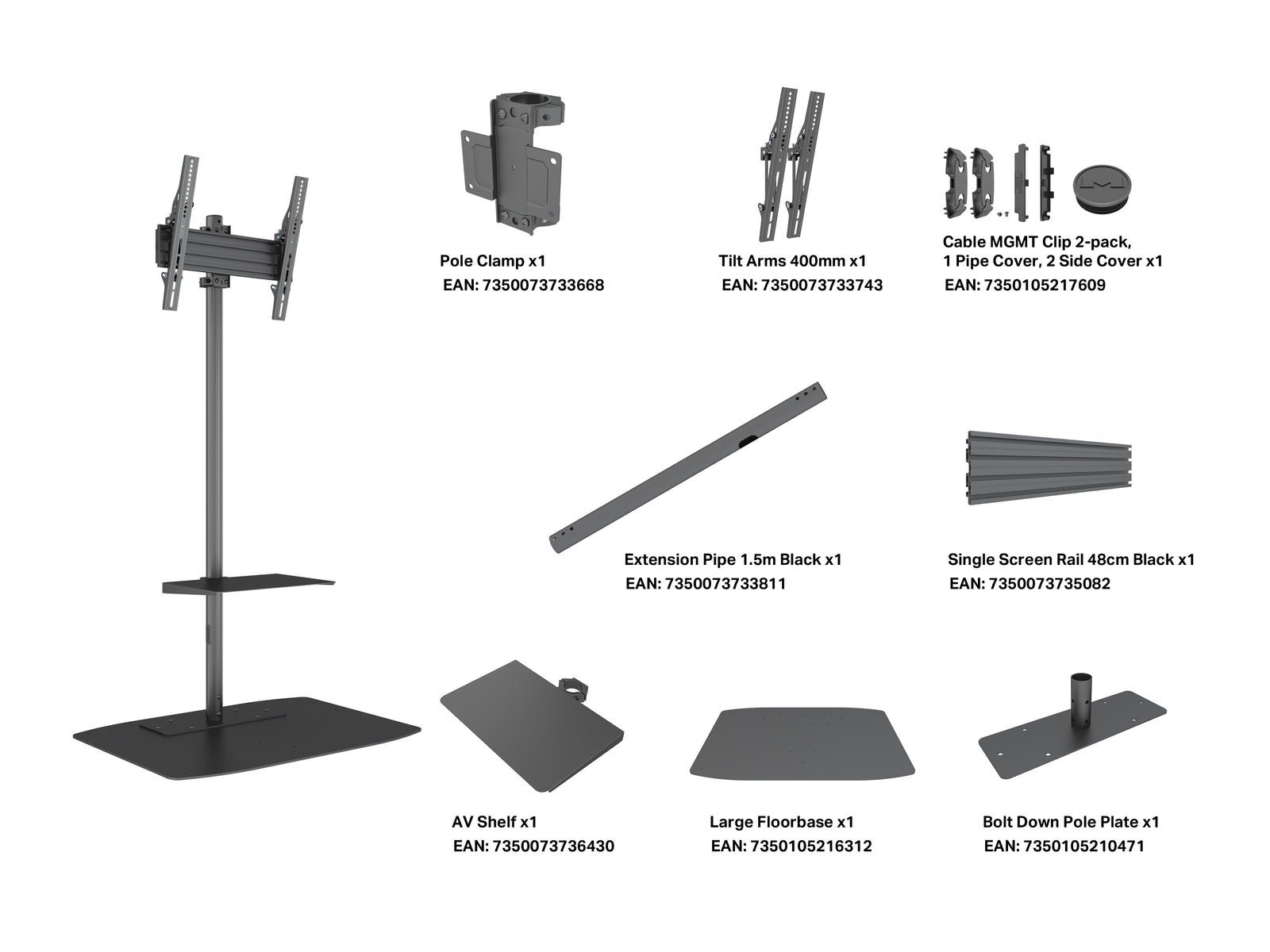 Multibrackets M Single Pole 1.5m Floor Stand For 32"-65" Screens | 7340234811946