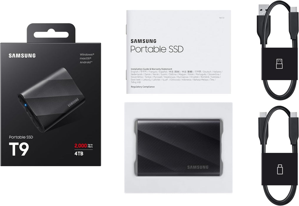 Samsung T9 Portable 4TB SSD USB 3.2 Gen2x2 USB-C SSD Black | MU-PG4T0B/EU