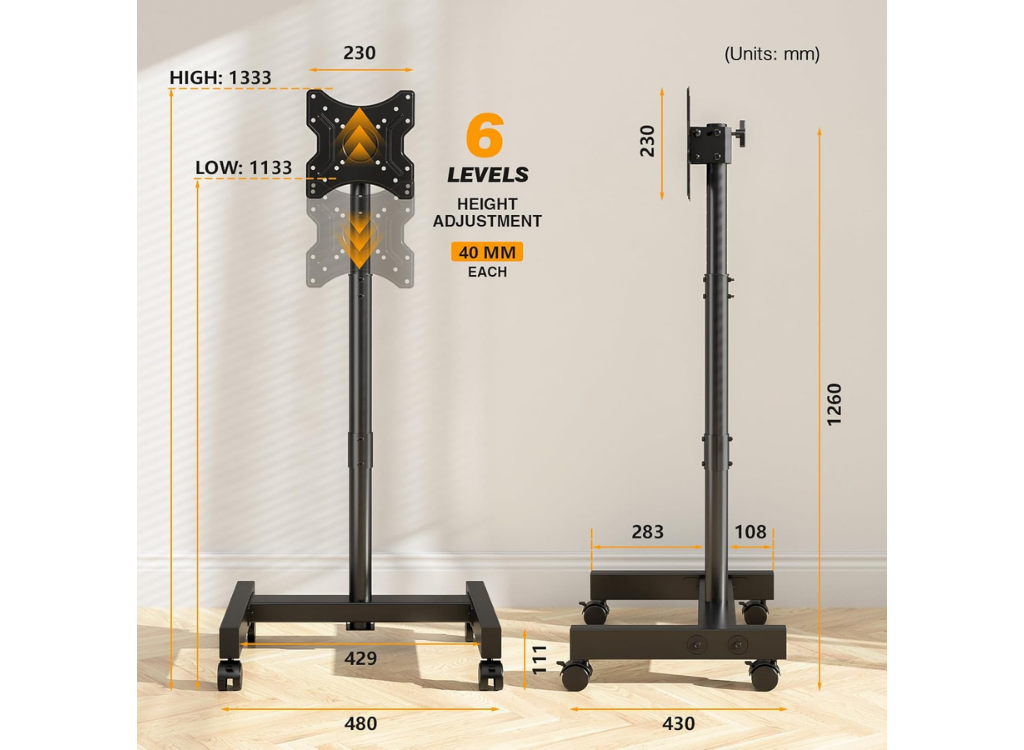 Moove 32" - 50" Rotating TV Stand on Wheels Adjustable & Sleek Design Mobile Trolley Moove AVMounts