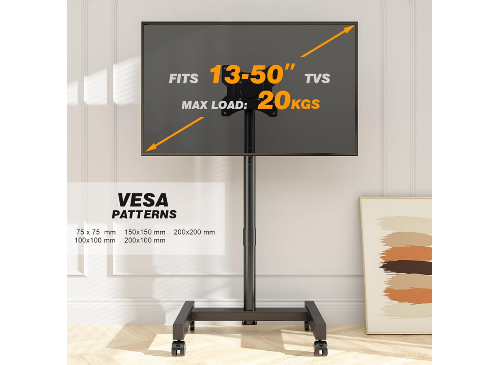 Moove 32" - 50" Rotating TV Stand on Wheels Adjustable & Sleek Design Mobile Trolley Moove AVMounts