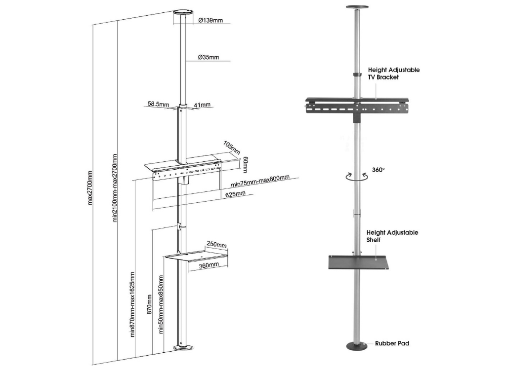 Moove Adjustable Floor To Ceiling TV Mount For 43"-75" LCD/LED Screens Floor to Ceiling Display Mount Moove AVMounts