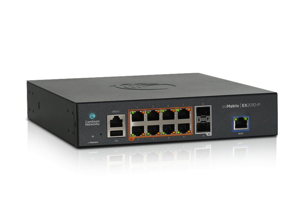 Cambium Networks cnMatrix Intelligent Ethernet PoE Switch, 8 1G and 2 SFP Fiber Ports | MX-EX2010PXA-E