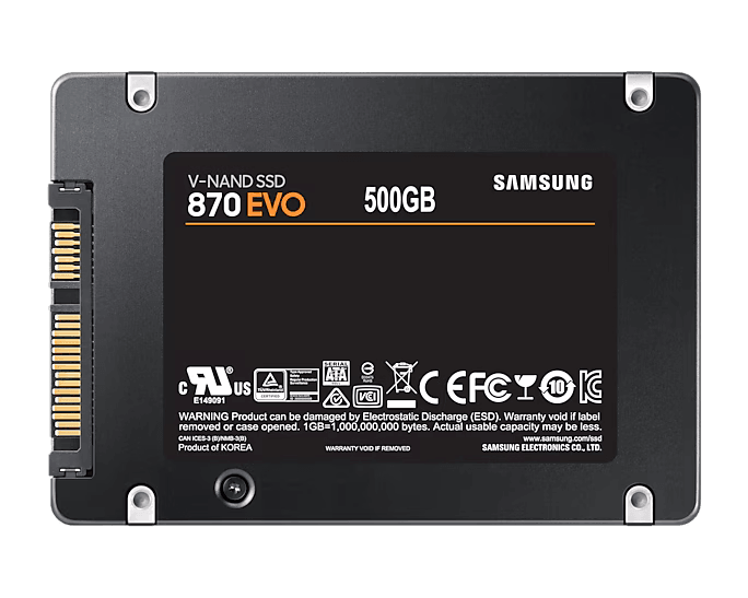Samsung 870 EVO 500GB 2.5” SATA Internal Solid State Drive - MZ-77E500B/EU Internal Solid State Drive Samsung
