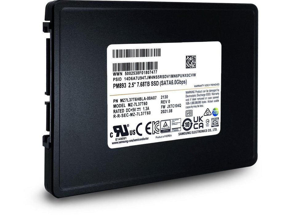 Samsung PM893 7.68TB 2.5" SATA3 6Gb/s Enterprise Internal Solid State Drive | MZ7L37T6HBLA-00A07