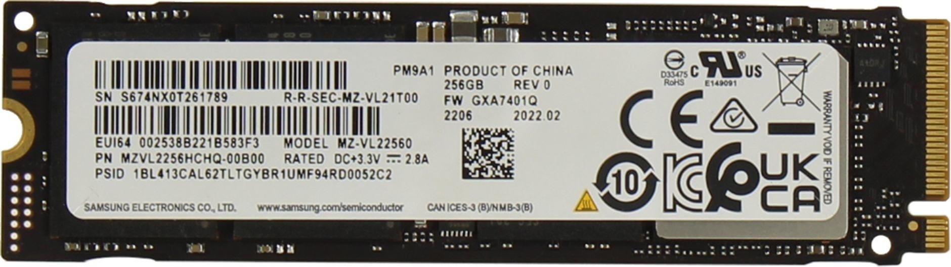 Samsung PM9A1 M.2 256 GB PCI Express 4.0 TLC NVMe SSD | MZVL2256HCHQ-00B00