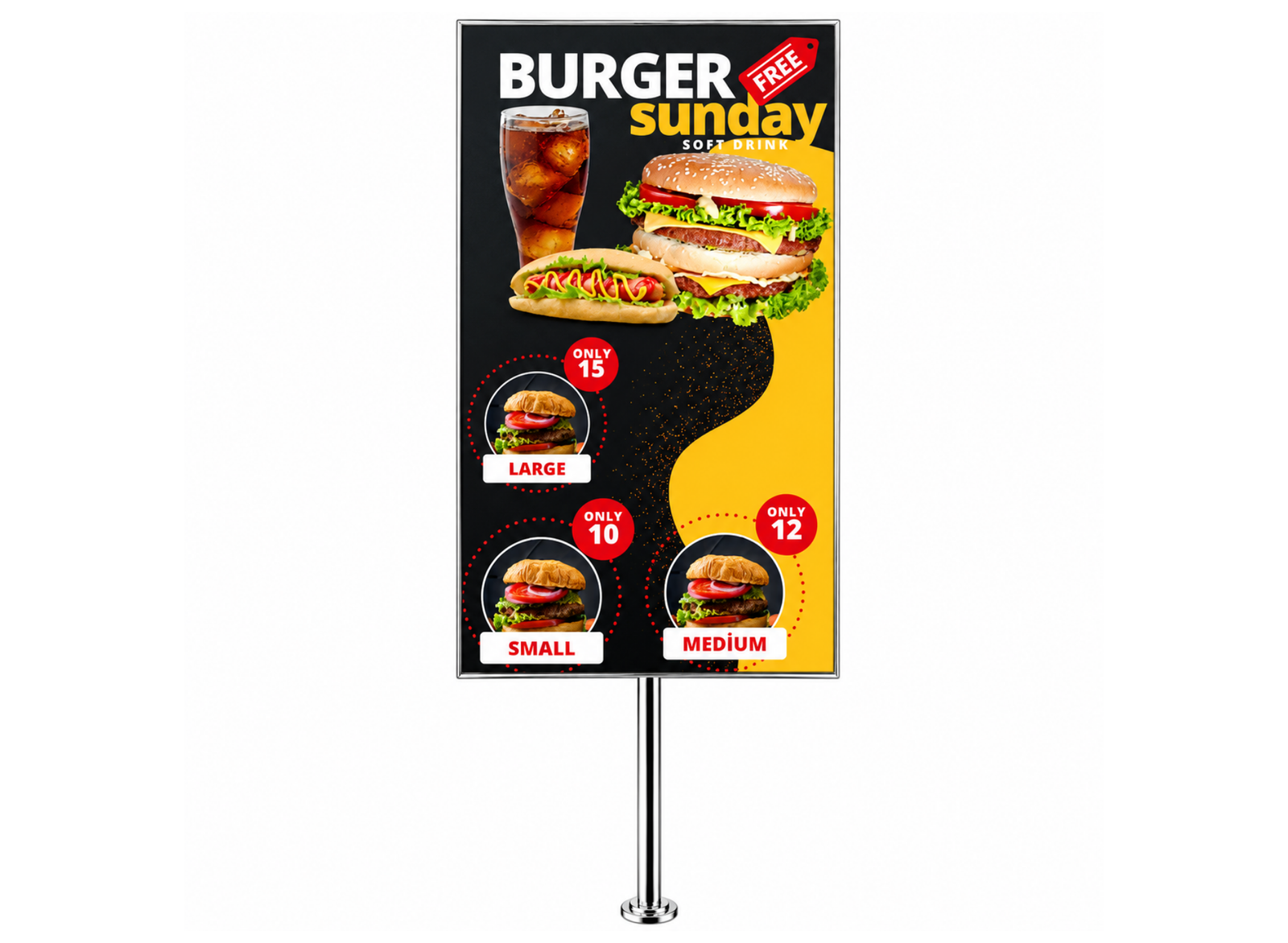 Moove 32" to 65" Digital Signage Floor Mounting Bracket | Chrome Floor Stand Moove AVMounts 0.5m Pole Portrait (Vertical)