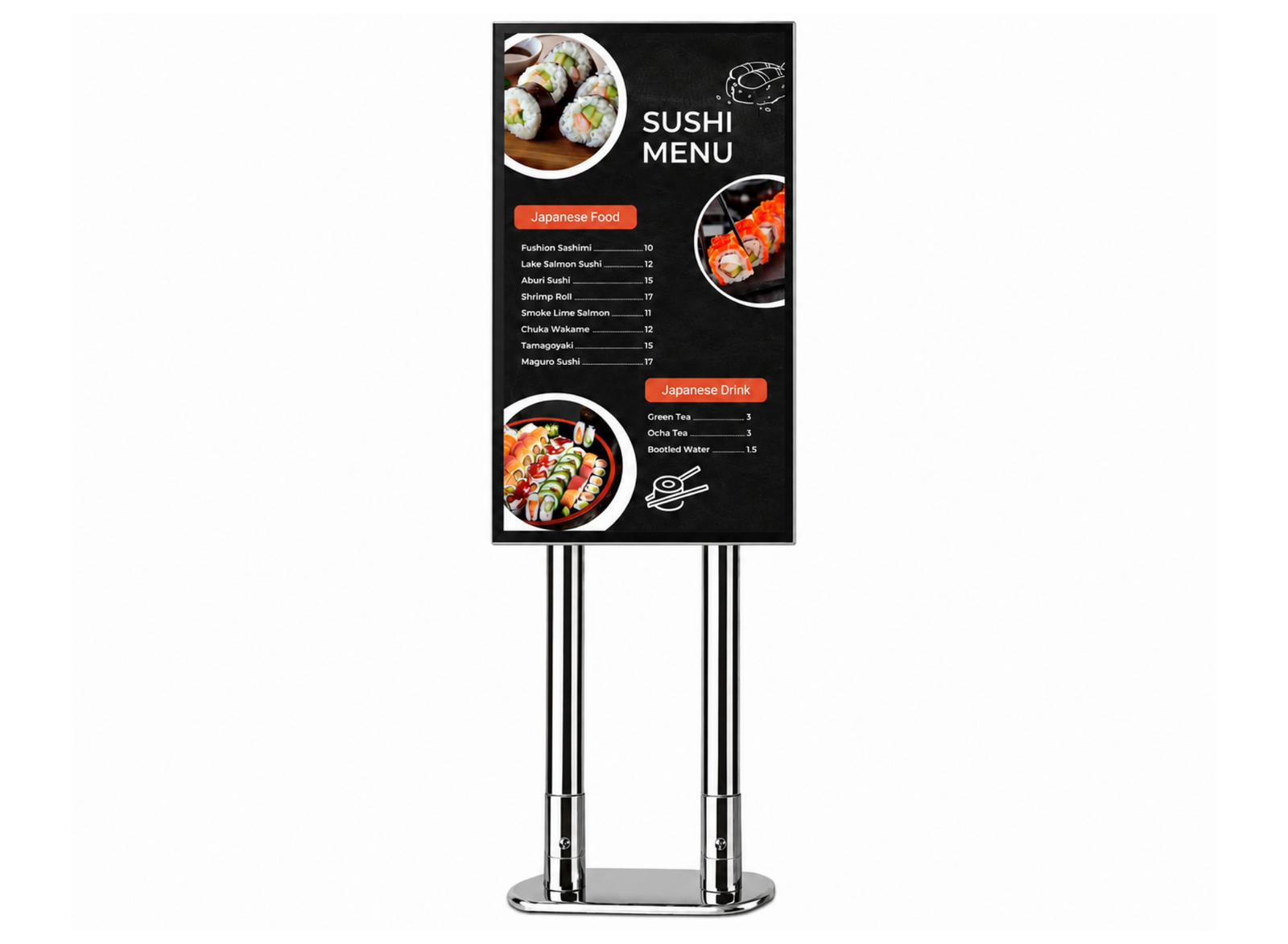 Moove 32" to 75" Digital Signage Double Pole Extra Strong Floor Mounting Bracket | Chrome Floor Stand Moove AVMounts 0.5m Pole 24-32" Portrait