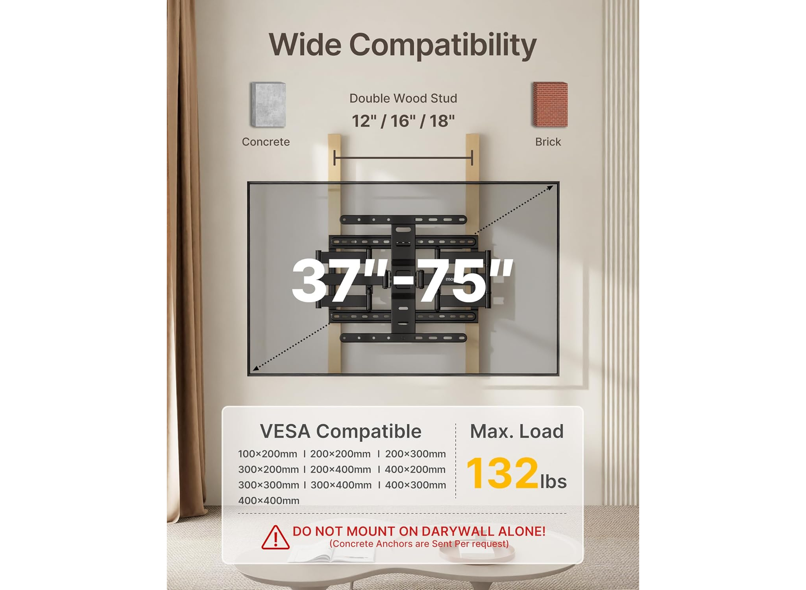 Moove 37-75" Full Motion TV Wall Mount | 400x400 VESA, 90° Rotate Wall Mount Bracket ScreenMoove