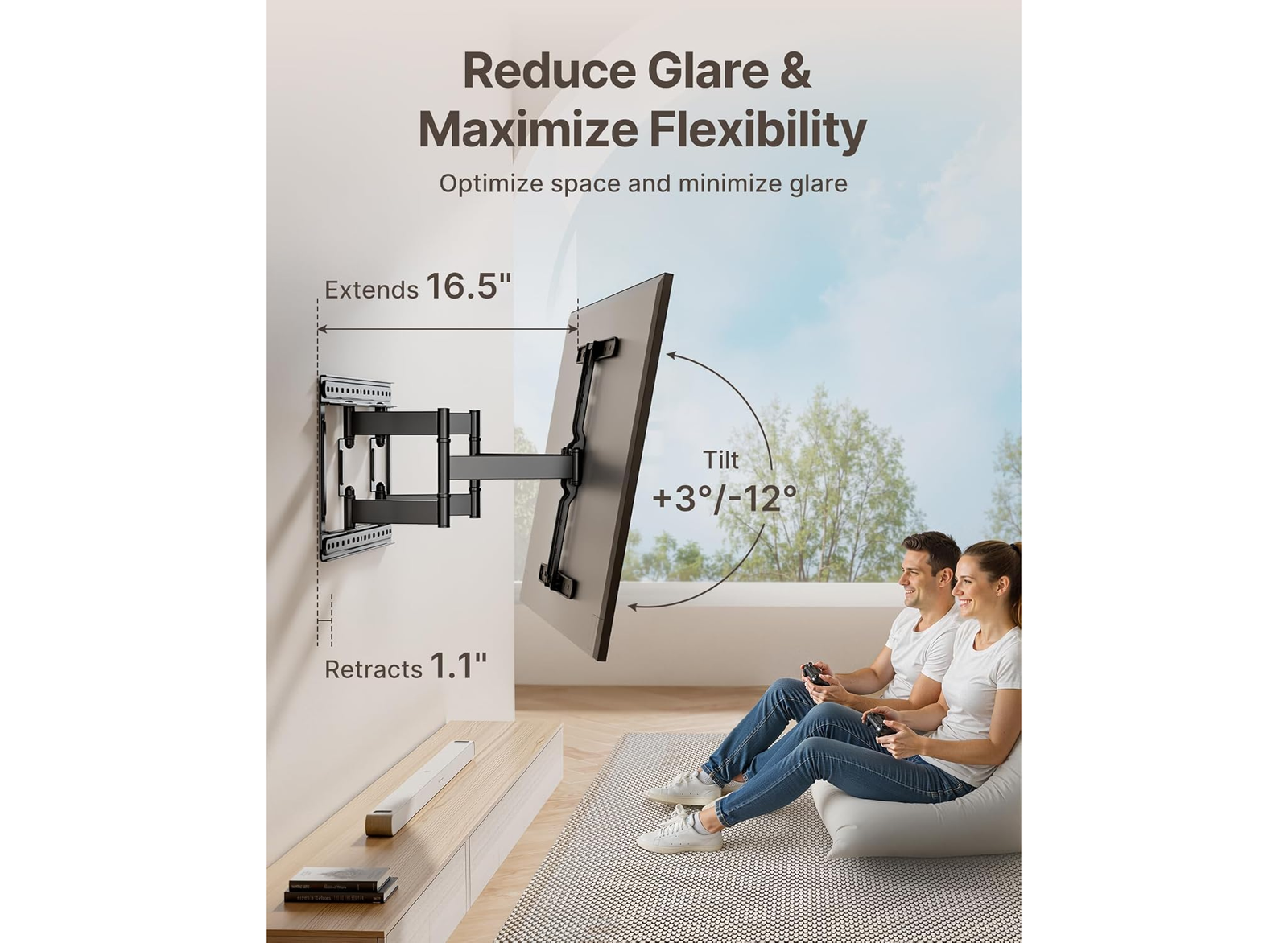 Moove 37-75" Full Motion TV Wall Mount | 400x400 VESA, 90° Rotate Wall Mount Bracket ScreenMoove