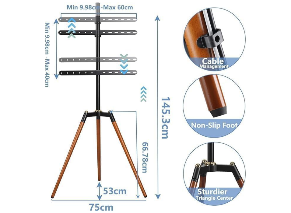 Moove Adjustable Tripod TV Stand for 32–65 Inch TVs with Shelf Floor Stand ScreenMoove