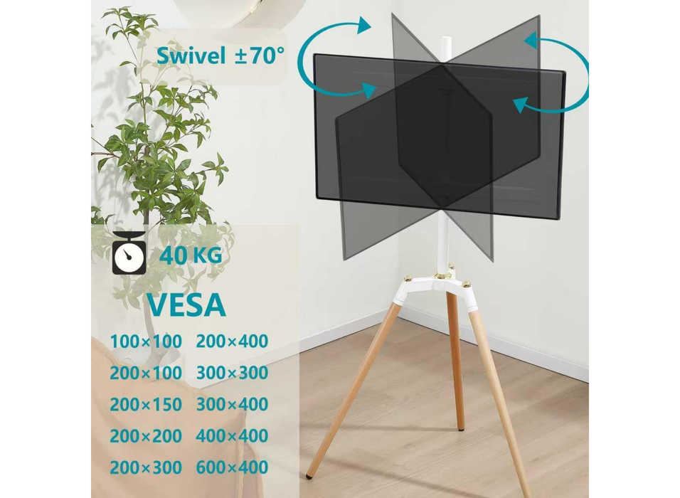Moove Adjustable Tripod TV Stand for 32–65 Inch TVs with Shelf Floor Stand ScreenMoove