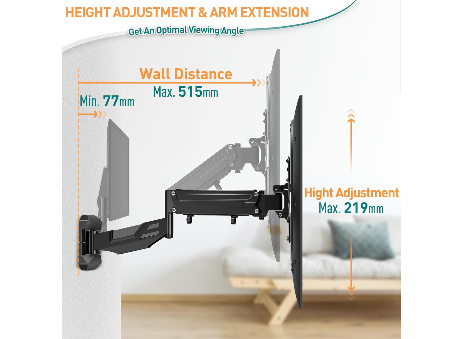 Moove Full Motion Gas Spring TV Wall Mount for 23"-55" Flat & Curved Screens Wall Mount Bracket Moove AVMounts