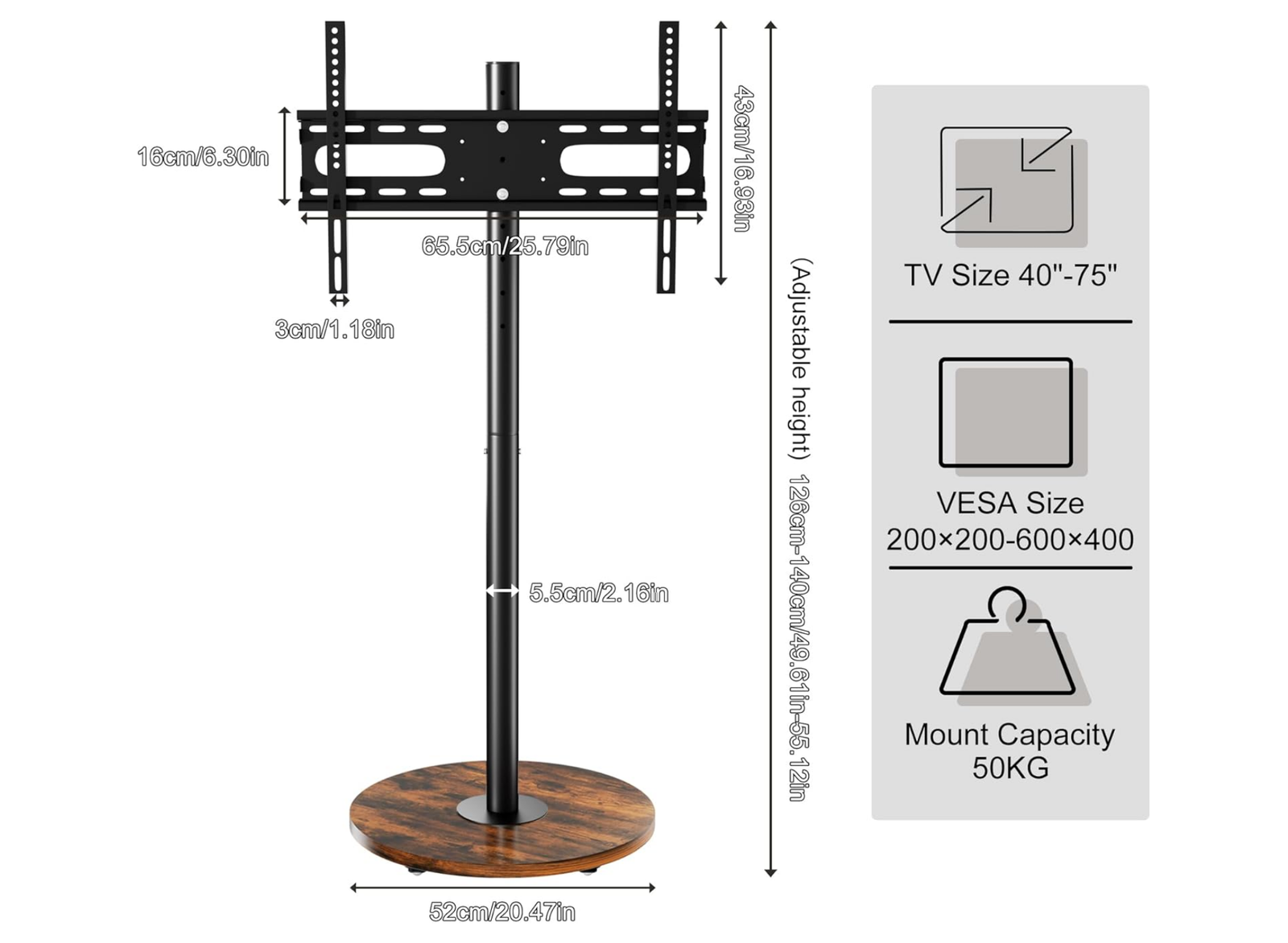 Moove Mobile TV Stand for 40-75” TVs - No Floor Mount Needed Mount Stand ScreenMoove