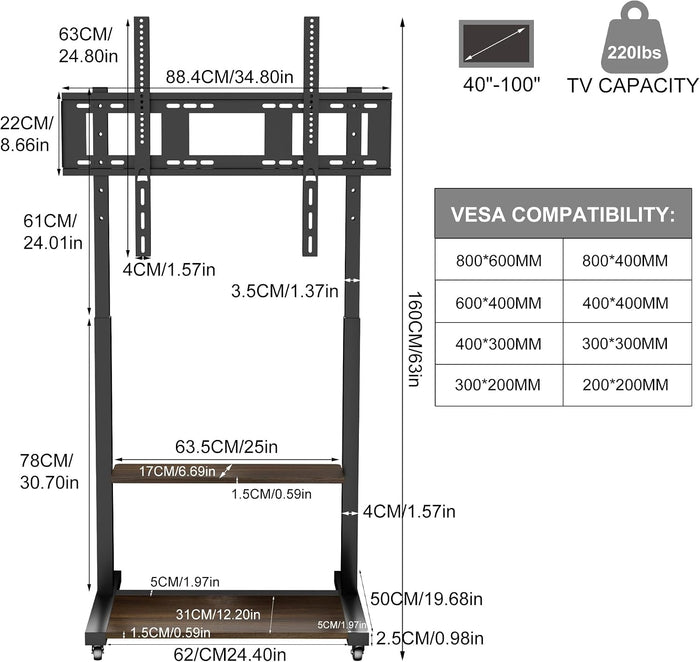Moove Mobile TV Stand with Wheels for 40–100 Inch TVs – Rolling Trolley Mobile Trolley ScreenMoove