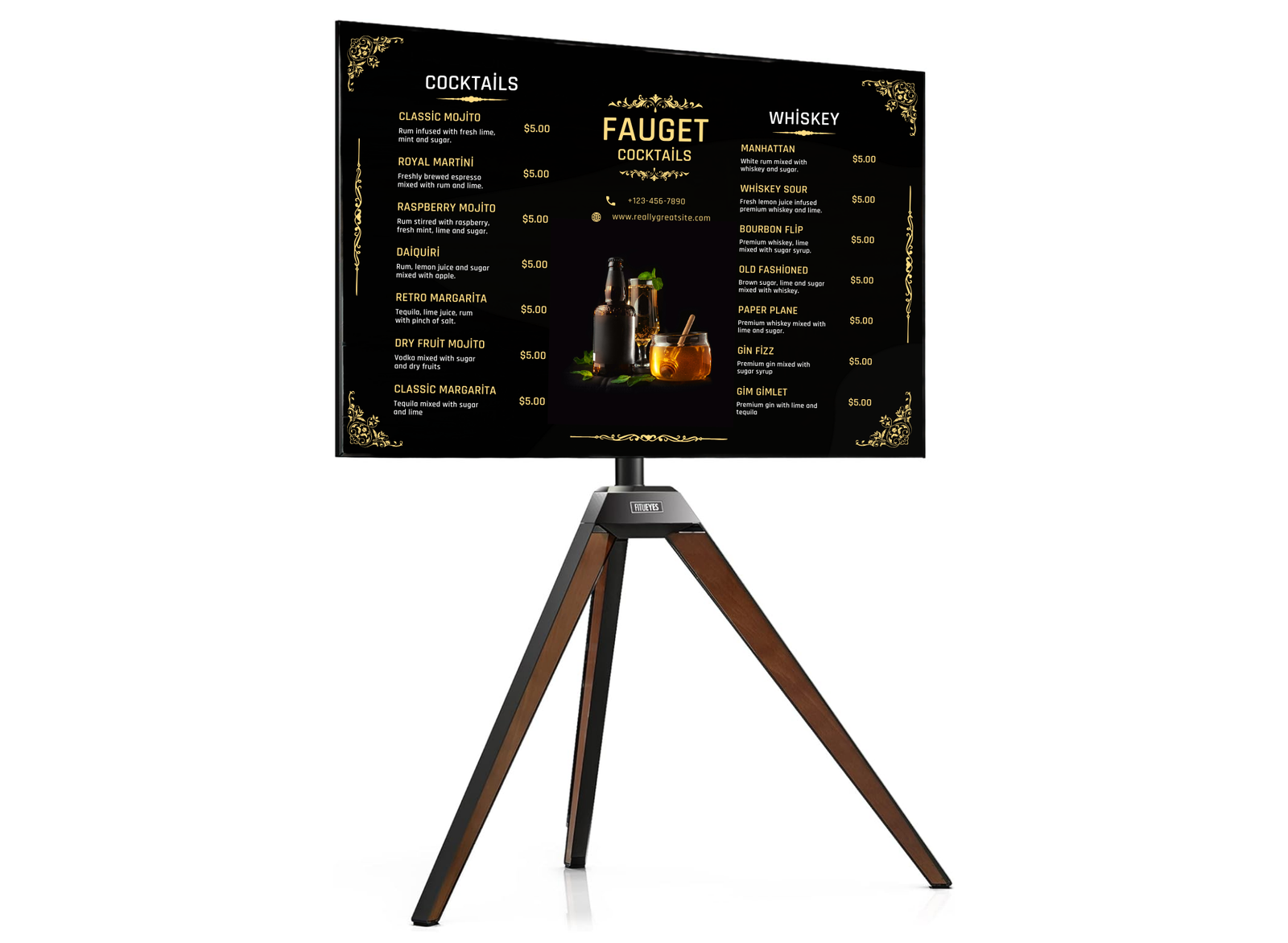 Moove Pro Tripod Digital Signage Stand for 37"-65" Displays Floor Stand Moove AVMounts Walnut