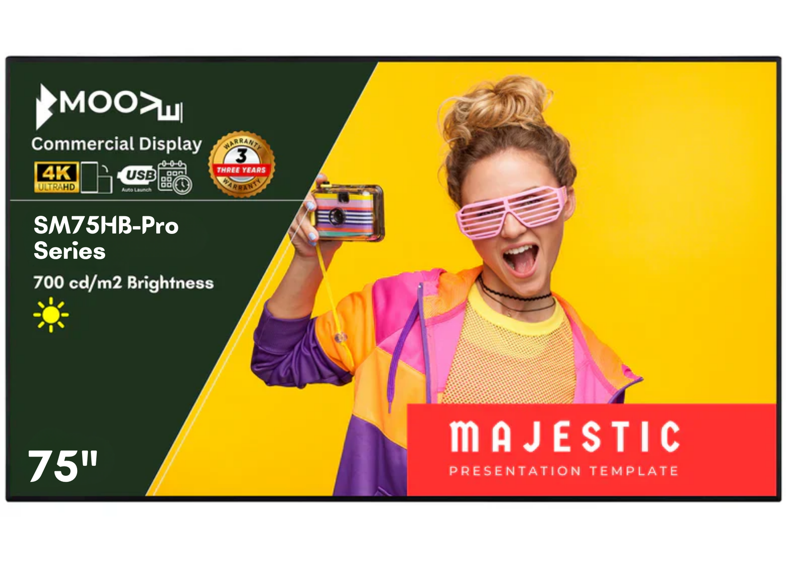 Moove 75 Inch High Brightness Digital Signage Display 700 cd/m² Android 14 - 4K Ultra HD Commercial Monitor High Brightness Digital Signage ScreenMoove