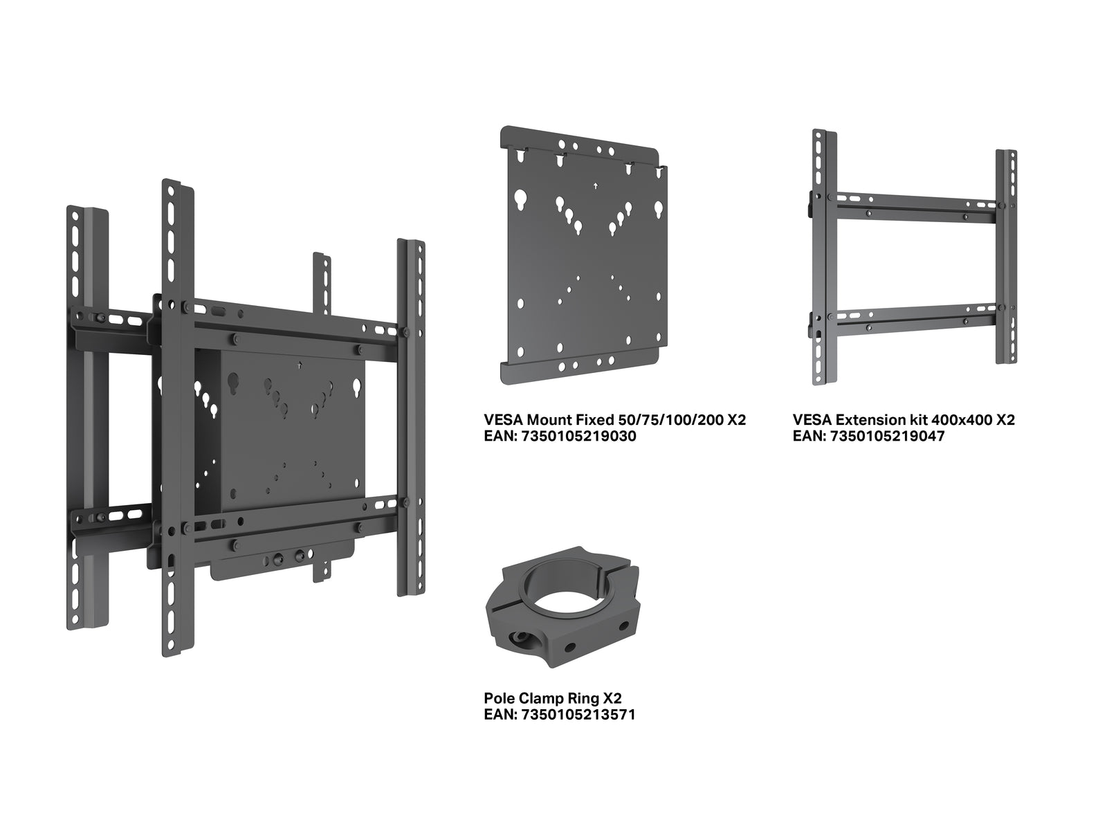 Multibrackets Flexible Fixed-VESA Support for Secure Pro Series Rail Installations | 7350105219030 Mount Accessories Multibrackets