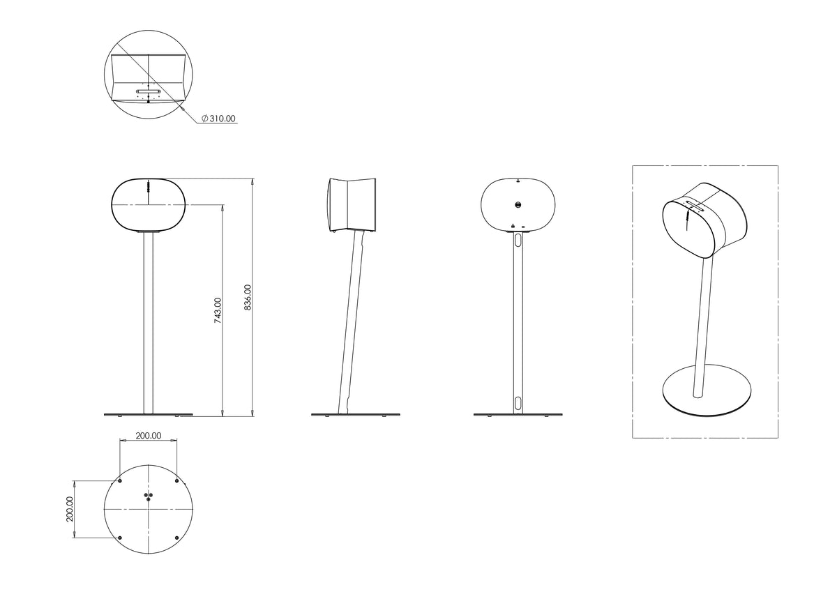 Multibrackets Floor Stand for Sonos ERA 300 – White Steel | 7350105214530 Speaker Mount Multibrackets