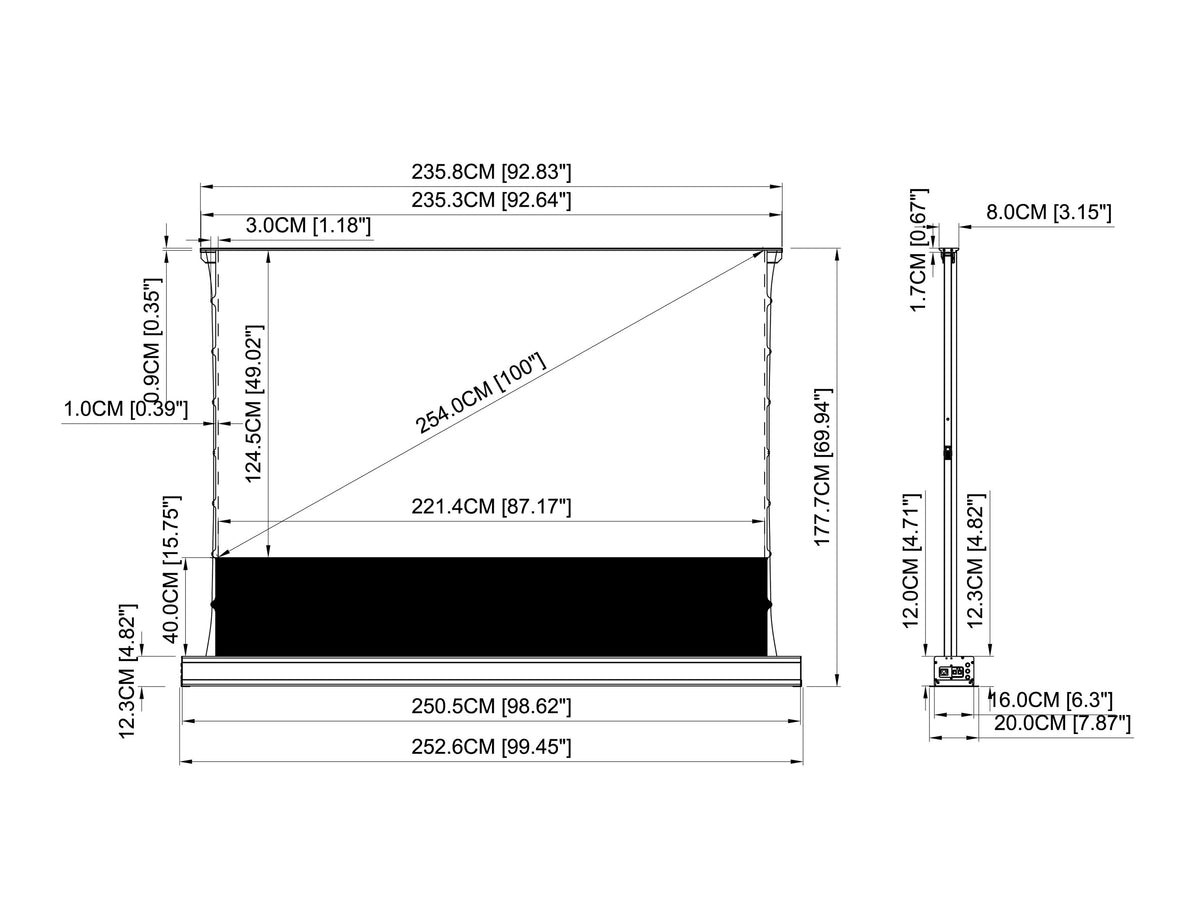 Multibrackets Le Screen 100" 16:9 Electric Floor Rising UST Projection Screen RS232 | 7350105218651 Motorized Floor Rising Screen Multibrackets