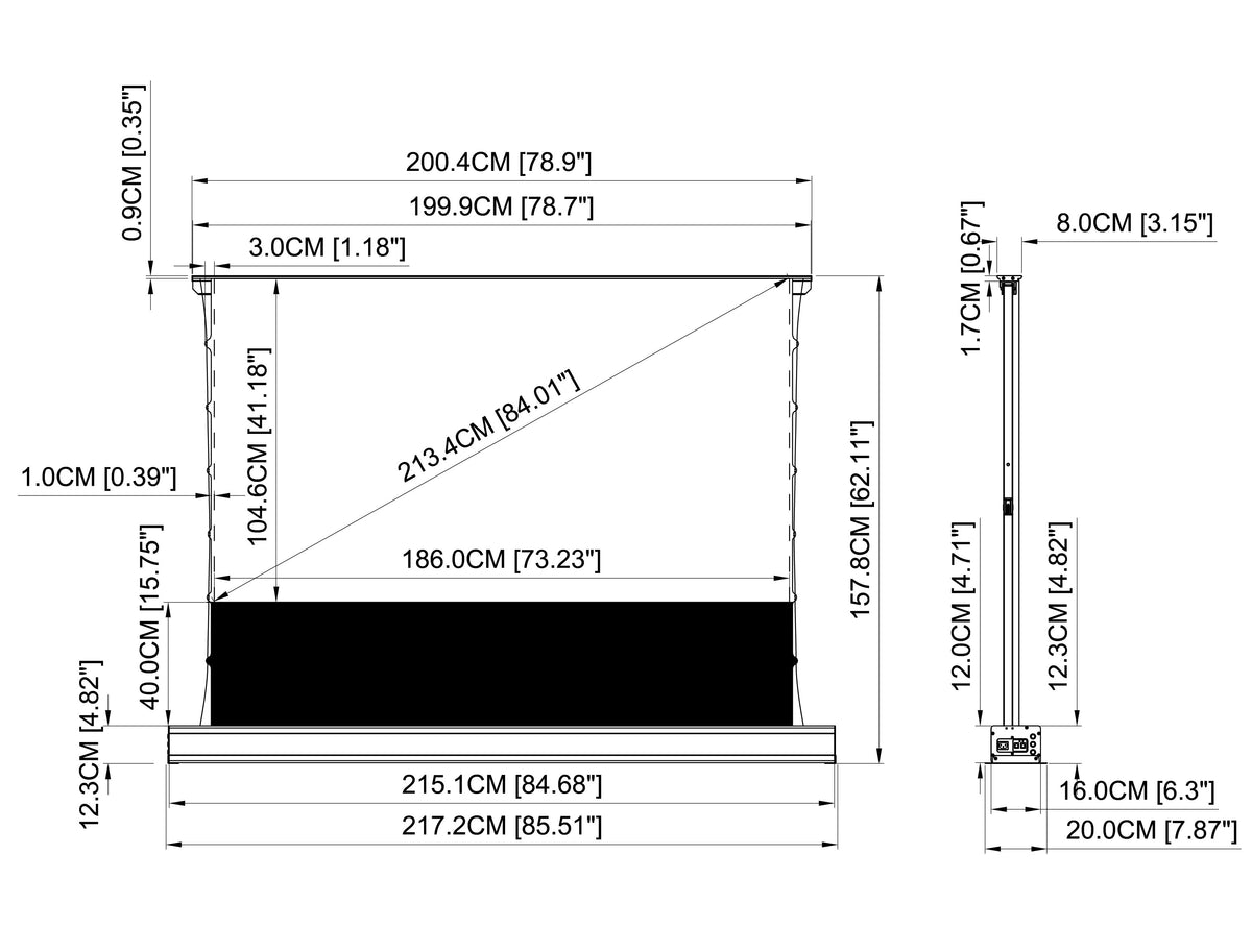 Multibrackets Le Screen 84" 16:9 Electric Floor Rising ALR UST Projection Screen – Black | 7350105218606 Motorized Floor Rising Screen Multibrackets