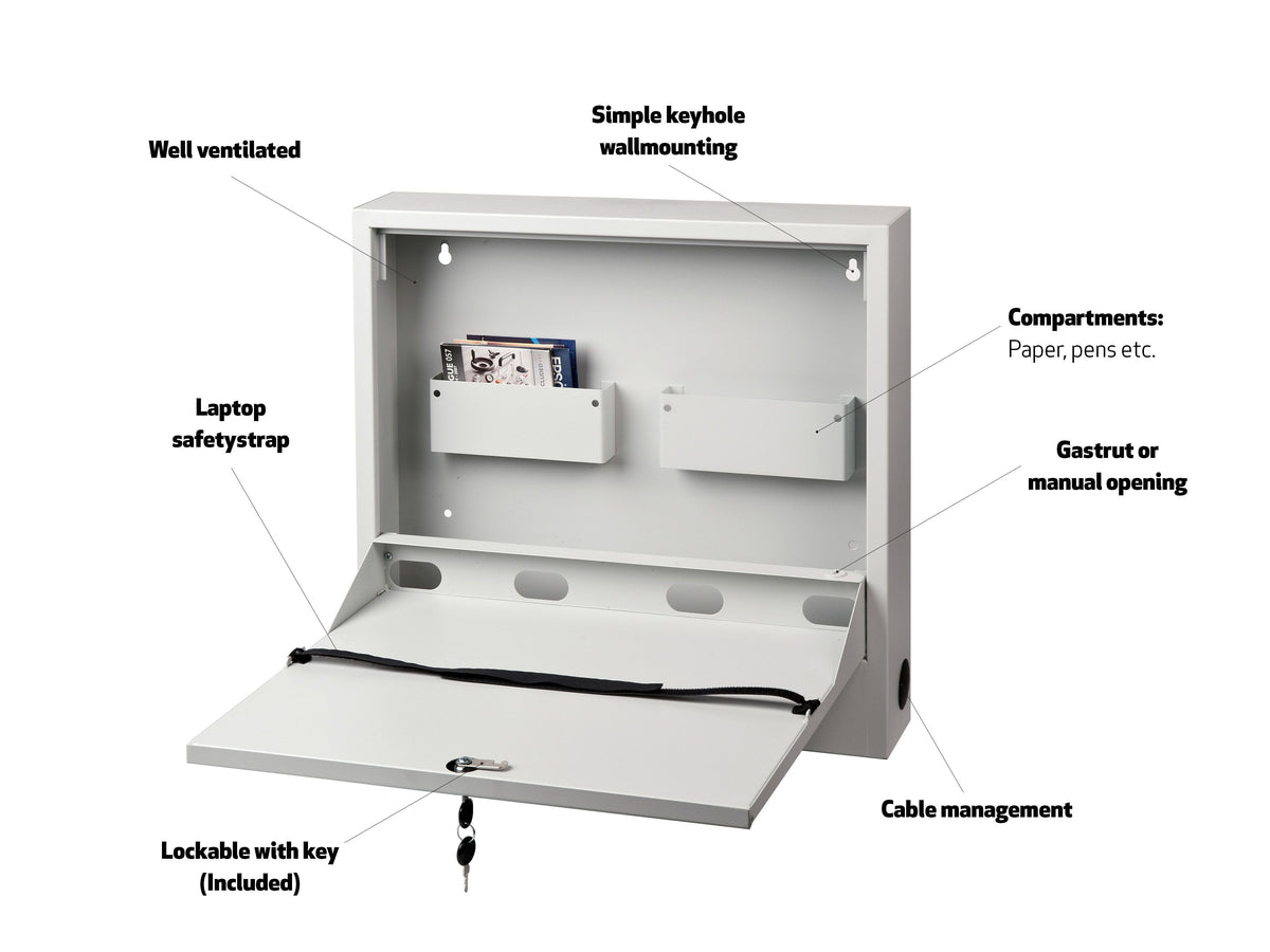 Multibrackets Lockable Wall-Mounted Laptop Safety Cabinet with Storage Drawers | 7350105210419 Mount Accessories Multibrackets