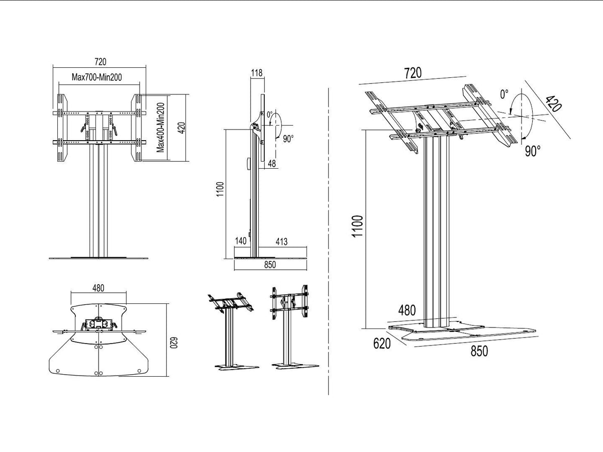 Multibrackets M 110 HD Single Black Tilt & Table Floor Stand for 32"-55" Screens | 7350073737413 Floor Stand Multibrackets