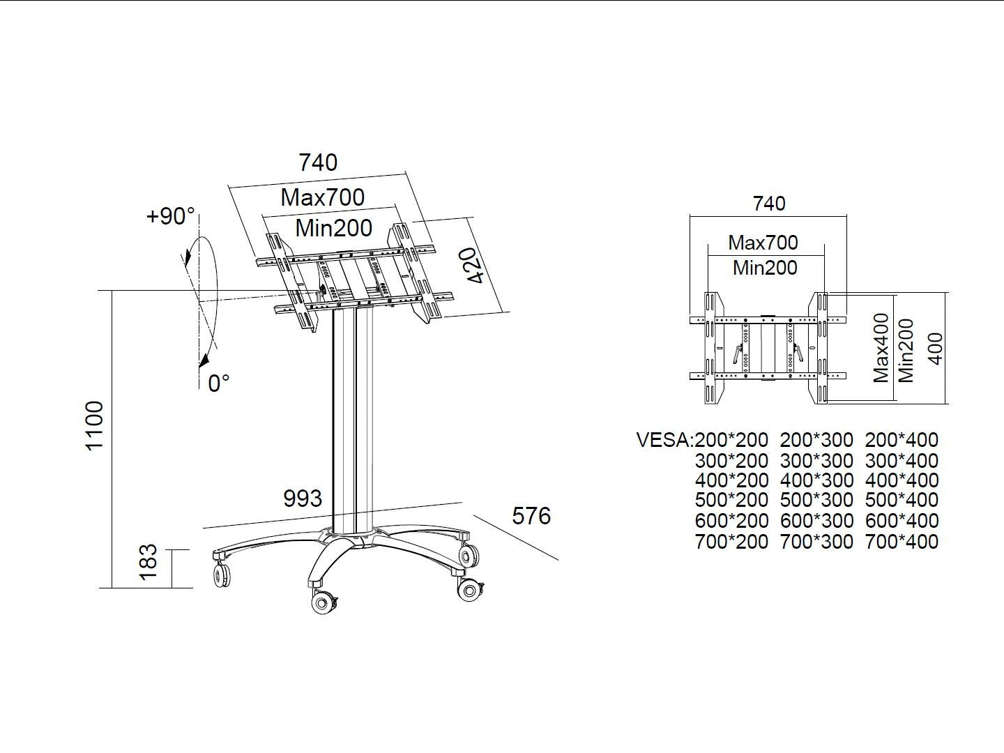 Multibrackets M 110 HD Tilt & Table Black Mobile Floor Stand for 32"-55" Screens | 7350022736252 Floor Stand Multibrackets