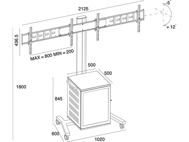 Multibrackets M 180 Dual MediaBox4 Black Mobile Floor Stand for 40"-55" Screens | 7350022737785 Floor Stand Multibrackets