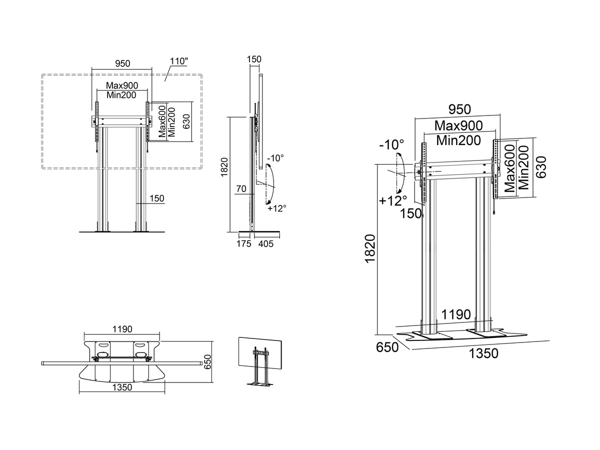 Multibrackets M 180 Dual Pillar Silver Heavy-Duty Floor Stand for 70"-110" Screens | 7350073732555 Floor Stand Multibrackets