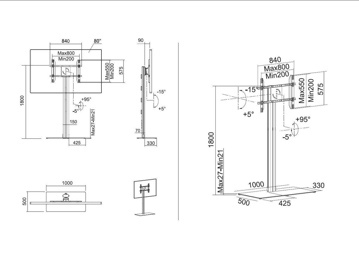 Multibrackets M 180 HD Back-to-Back Silver Floor Stand for 55"-80" Screens | 7350073737291 Floor Stand Multibrackets