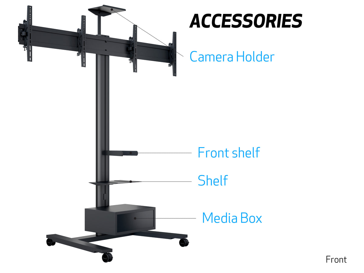Multibrackets M 180 HD Dual Black Mobile Floor Stand for 40"-60" Screens | 7350073735358 Floor Stand Multibrackets
