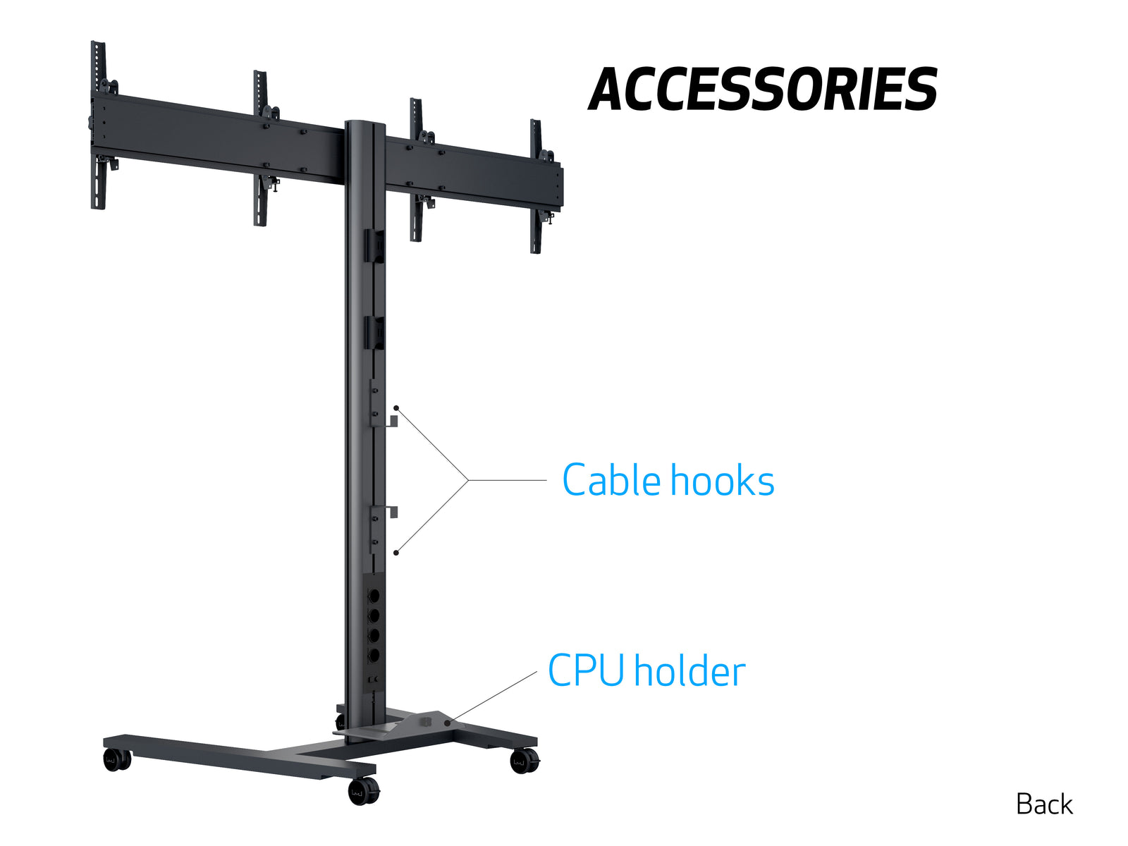Multibrackets M 180 HD Dual Black Mobile Floor Stand for 40"-60" Screens | 7350073735358 Floor Stand Multibrackets