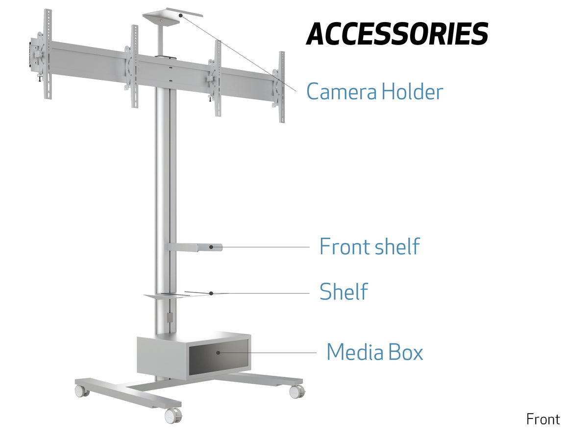 Multibrackets M 180 HD Dual Silver Mobile Floor Stand for 40"-60" Screen | 7350073735365 Floor Stand Multibrackets