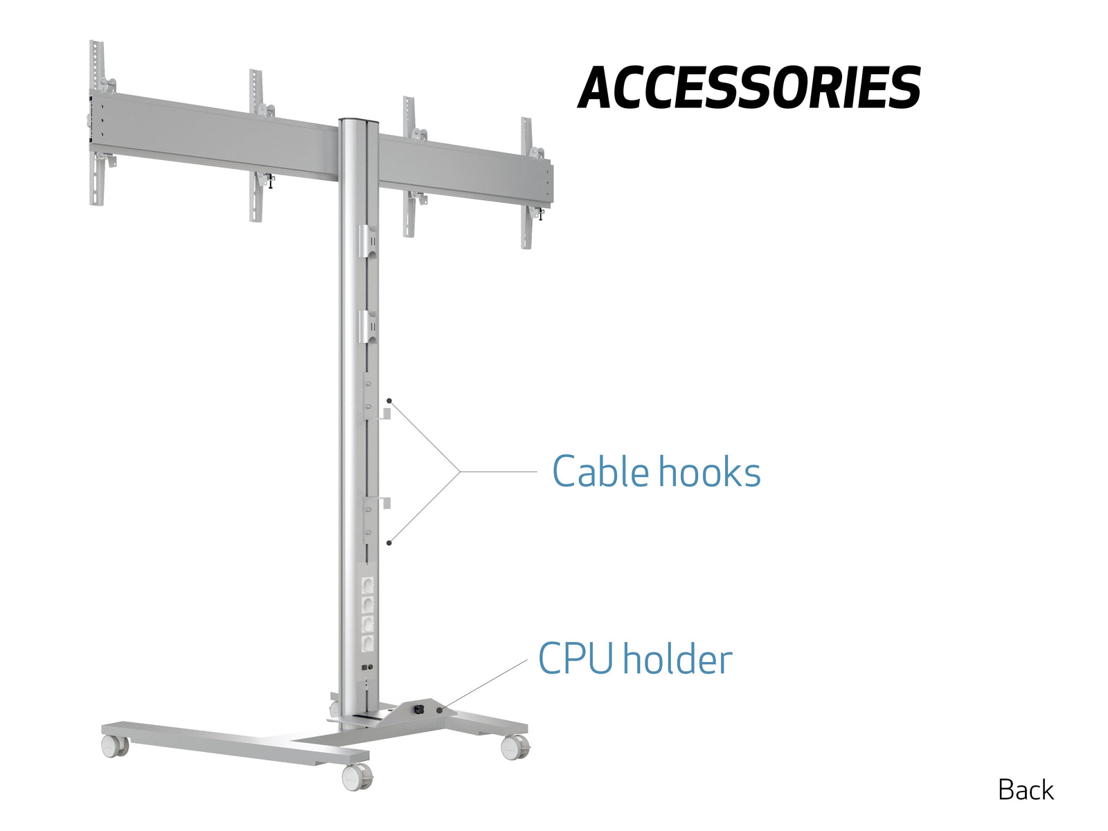 Multibrackets M 180 HD Dual Silver Mobile Floor Stand for 40"-60" Screen | 7350073735365 Floor Stand Multibrackets
