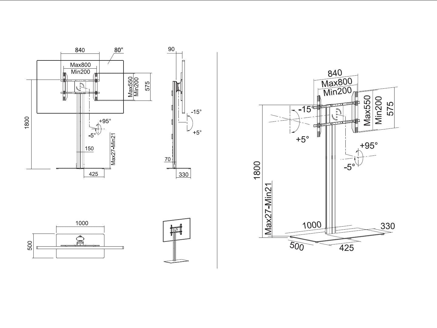Multibrackets M 180 HD Single Black Floor Stand for 55"–80" Screens | 7350073737260
