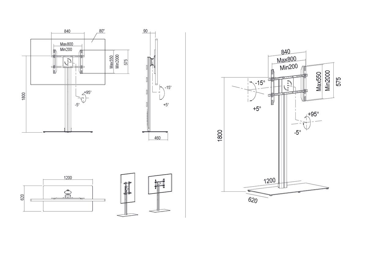 Multibrackets M 180 HD Single Silver Floor Stand for 55"–80" Screens | 7350073737277